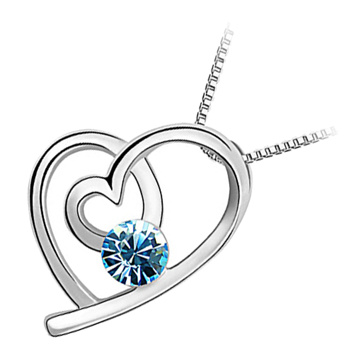 18K White Gold Coated, 22 x 16mm Coloured Double Heart Crystal Pendant Necklace