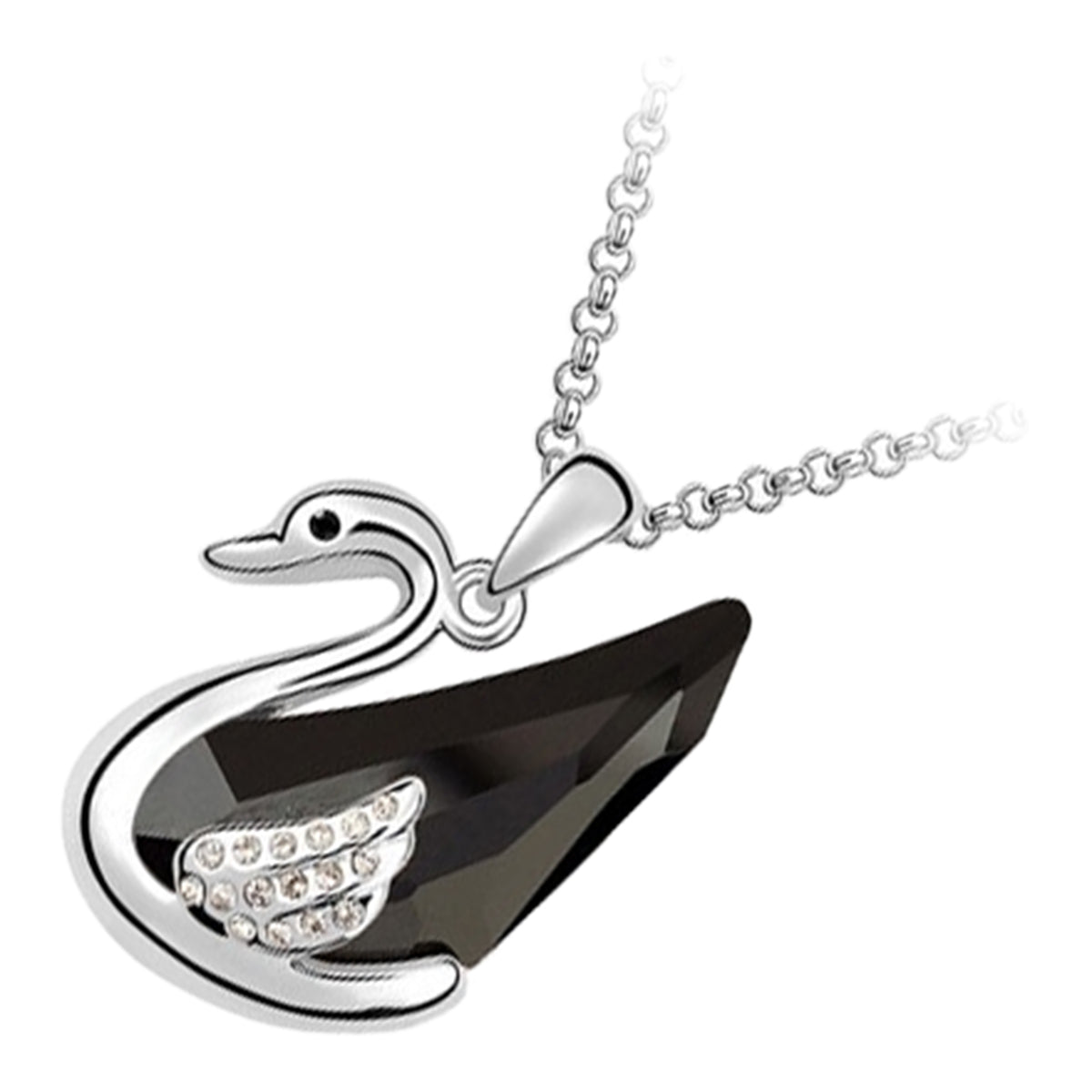 Sterling Silver Coated, Swan with Coloured Main Stone Wings Pendant Necklace