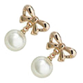 18K Yellow Gold Coated, 18 x 11mm White Pearl with Bowknot Above Stud Earrings