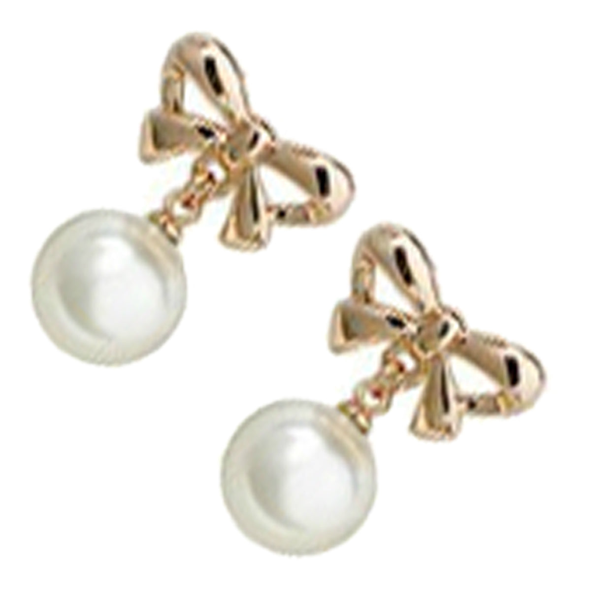 18K Yellow Gold Coated, 18 x 11mm White Pearl with Bowknot Above Stud Earrings
