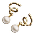 18K Yellow Gold Coated, 16 x 36mm White Pearl with Spiral on Top Earrings