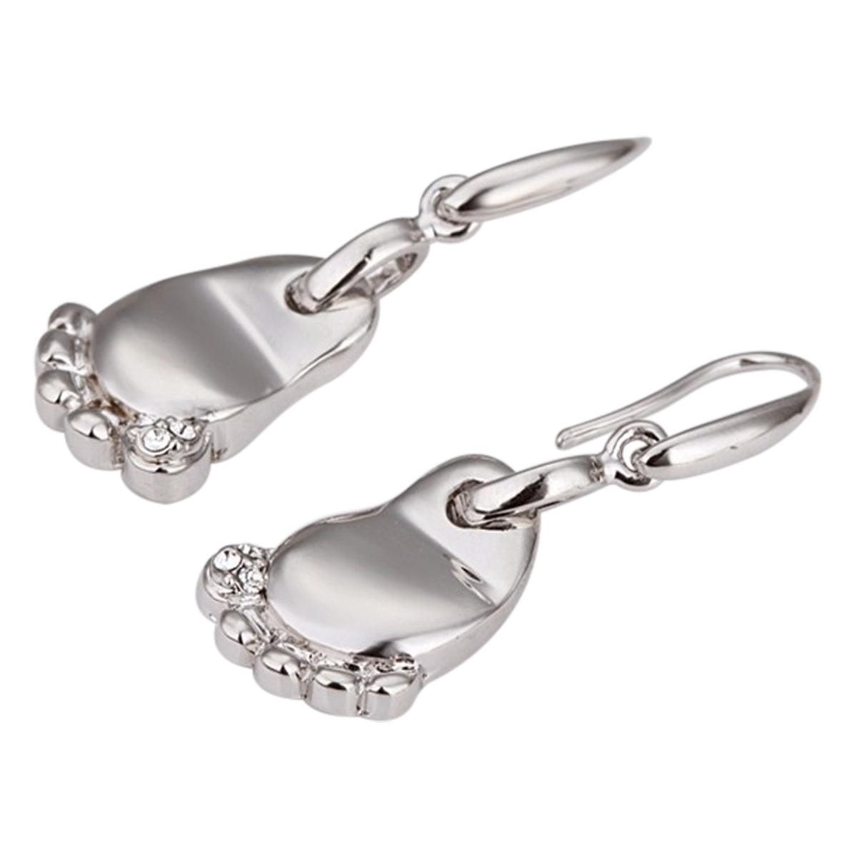 Sterling Silver Coated, 13 x 41mm Little Feet Crystal Drop & Dangle Earrings