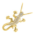 18K Yellow Gold Coated, 30 x 21mm Gecko Lizard White Crystal Pendant Necklace