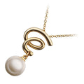 18K Yellow Gold Coated, 17 x 34mm White Pearl with Spiral on Top Pendant Necklace