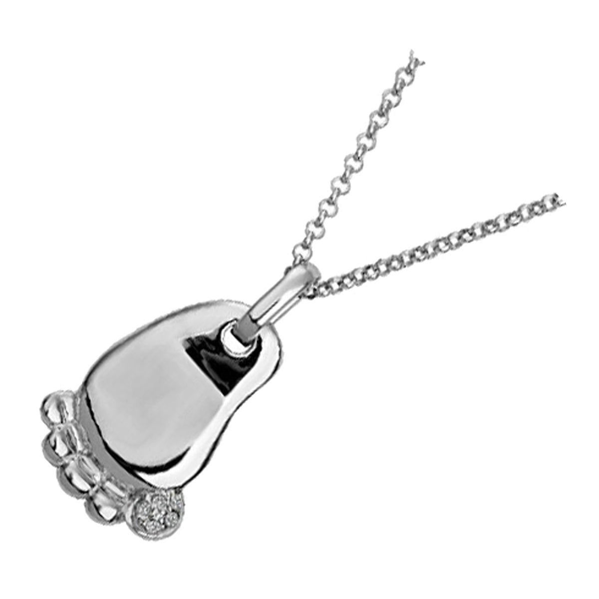 18K White Gold Coated, 35 x 19mm Little Feet Crystal Pendant Necklace