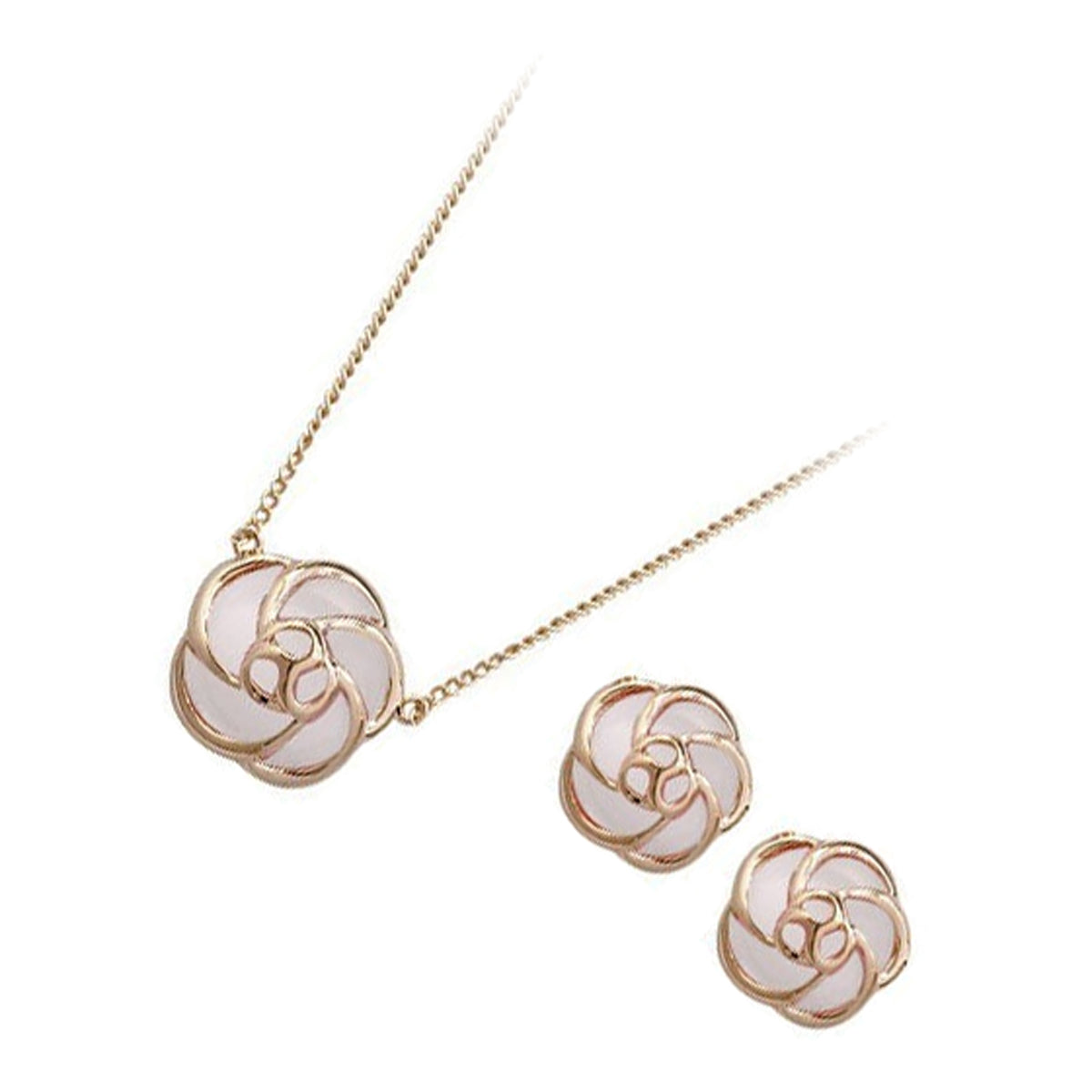 18K Yellow Gold Coated 5 Leaves Rose Flower Design Set of Opal Earrings and Pendant Necklace