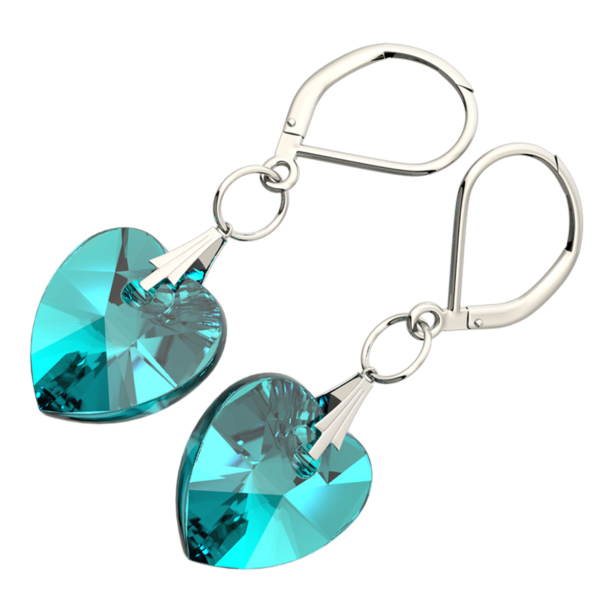 925 Sterling Silver Coated Love Heart Crystal Dangle Earrings
