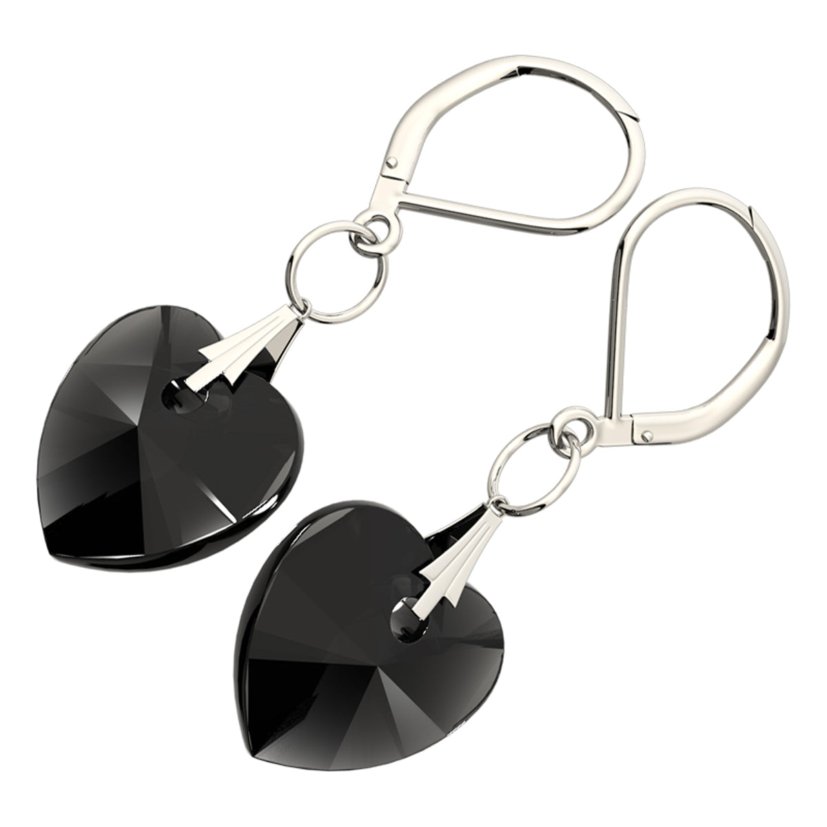 925 Sterling Silver Coated Love Heart Crystal Dangle Earrings