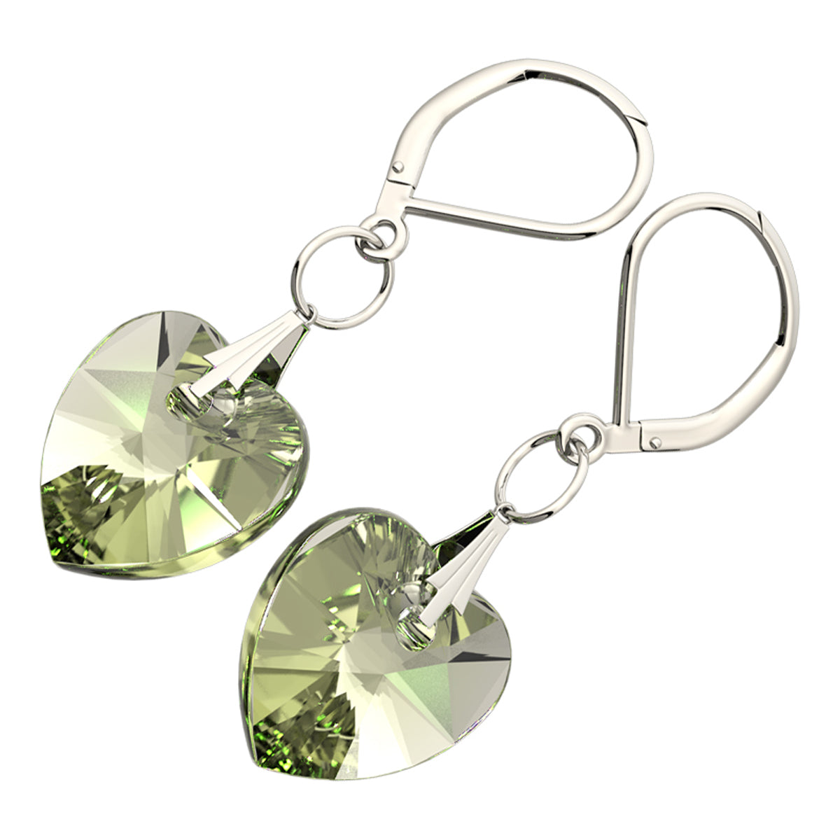 925 Sterling Silver Coated Love Heart Crystal Dangle Earrings