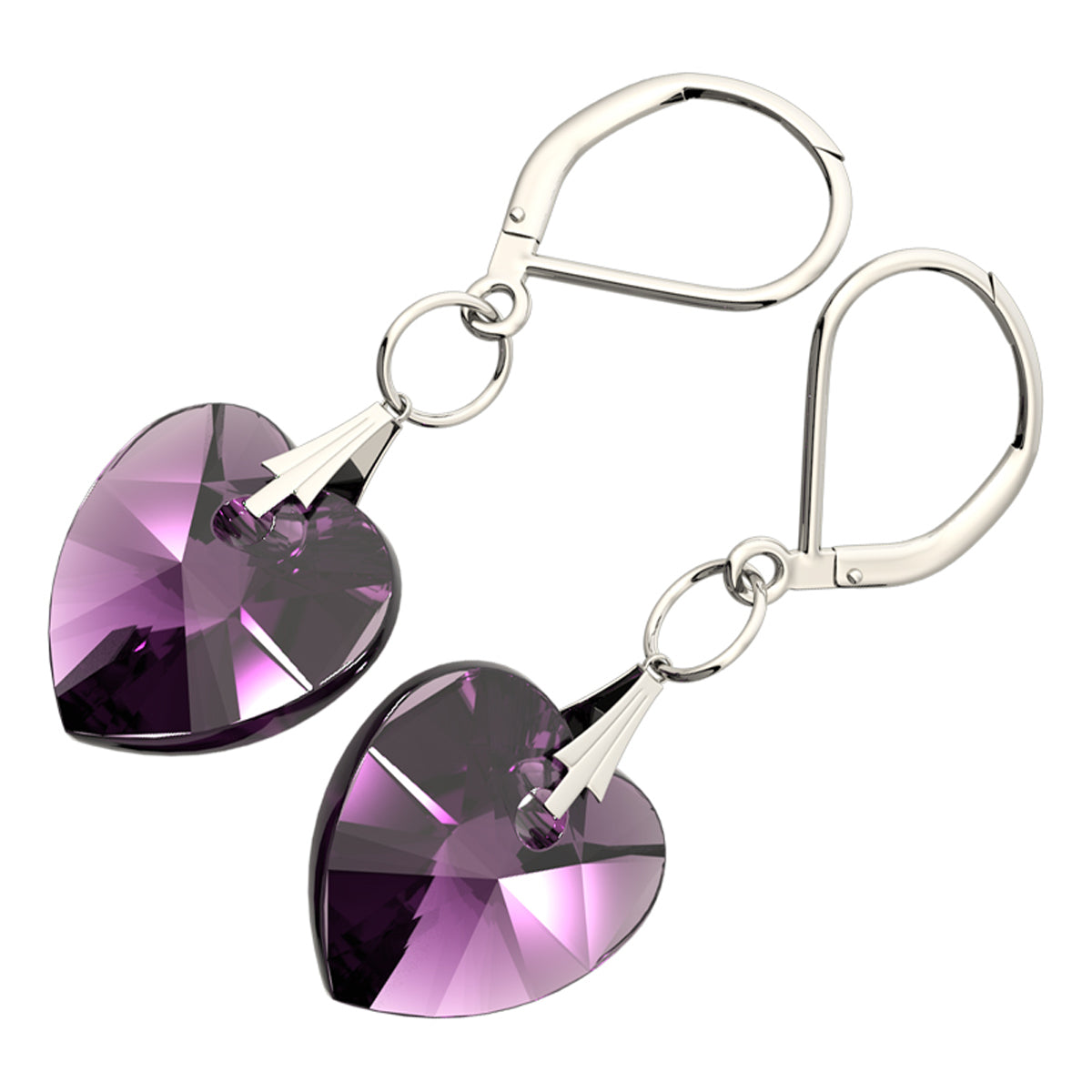 925 Sterling Silver Coated Love Heart Crystal Dangle Earrings