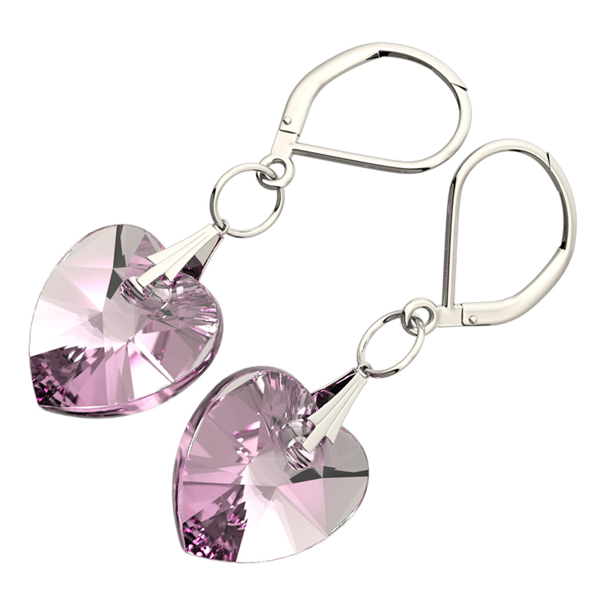 925 Sterling Silver Coated Love Heart Crystal Dangle Earrings