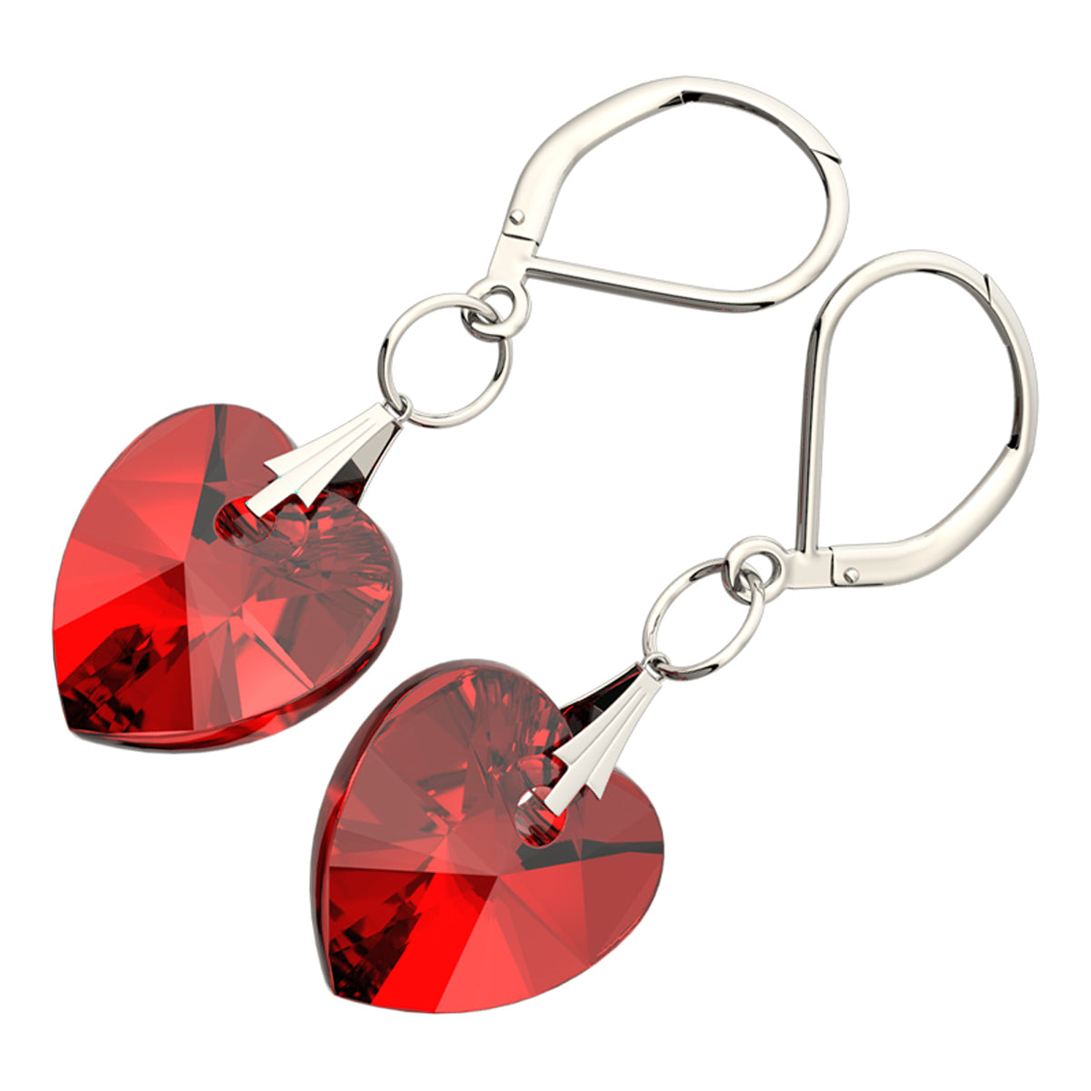 925 Sterling Silver Coated Love Heart Crystal Dangle Earrings