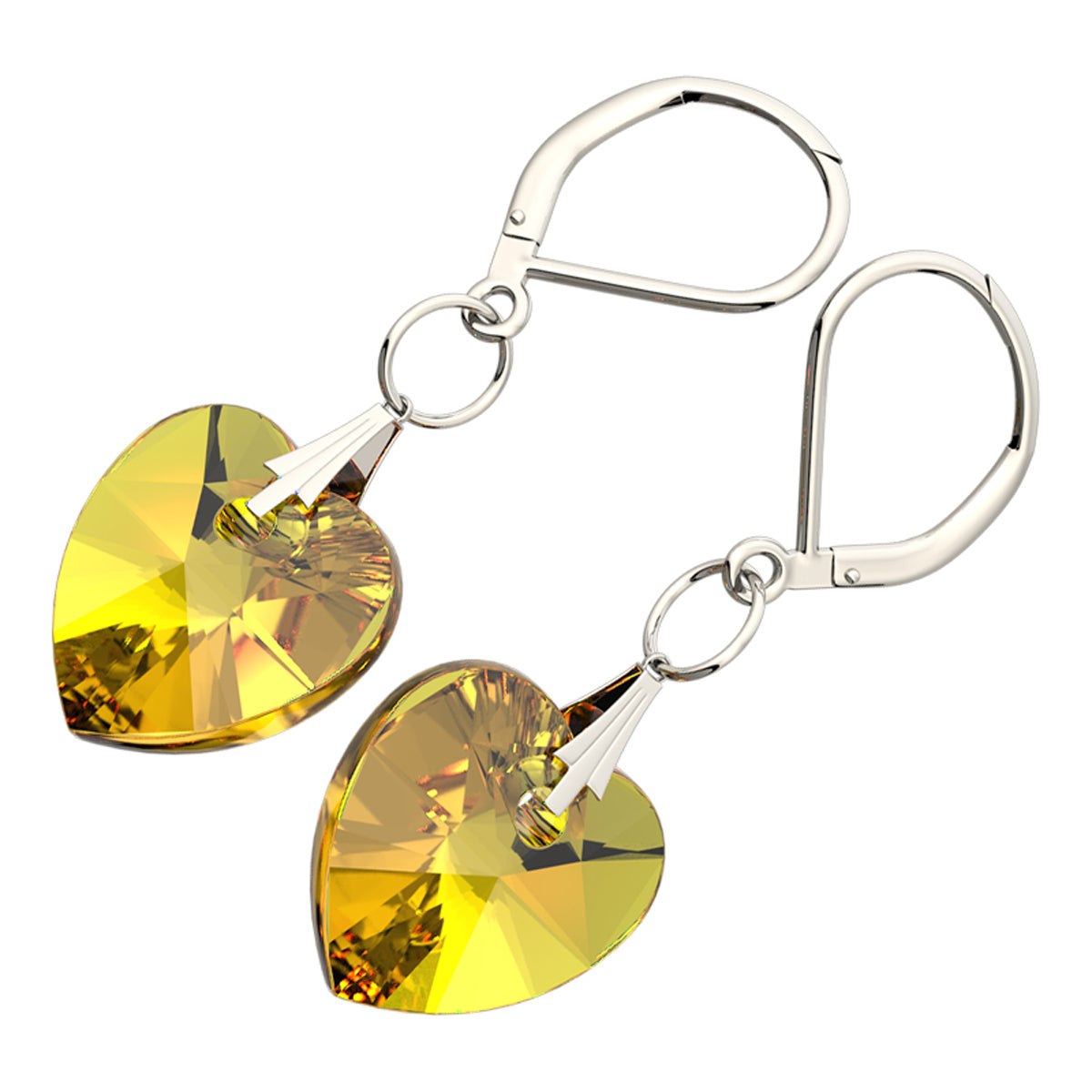 925 Sterling Silver Coated Love Heart Crystal Dangle Earrings