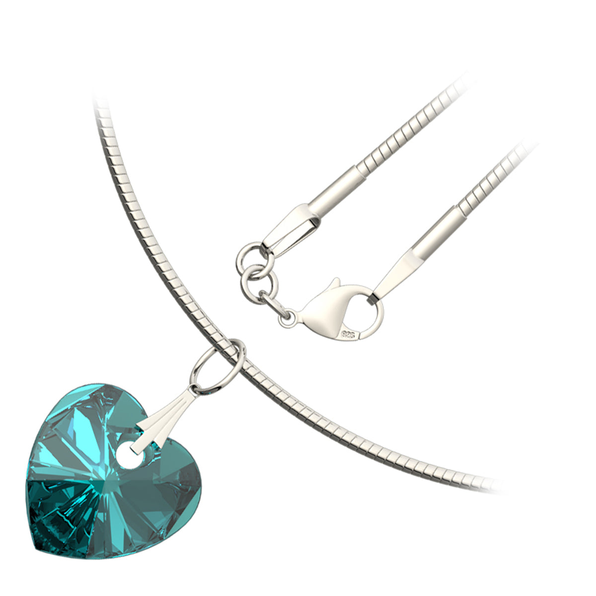 925 Sterling Silver Coated Love Heart Crystal Pendant Necklace