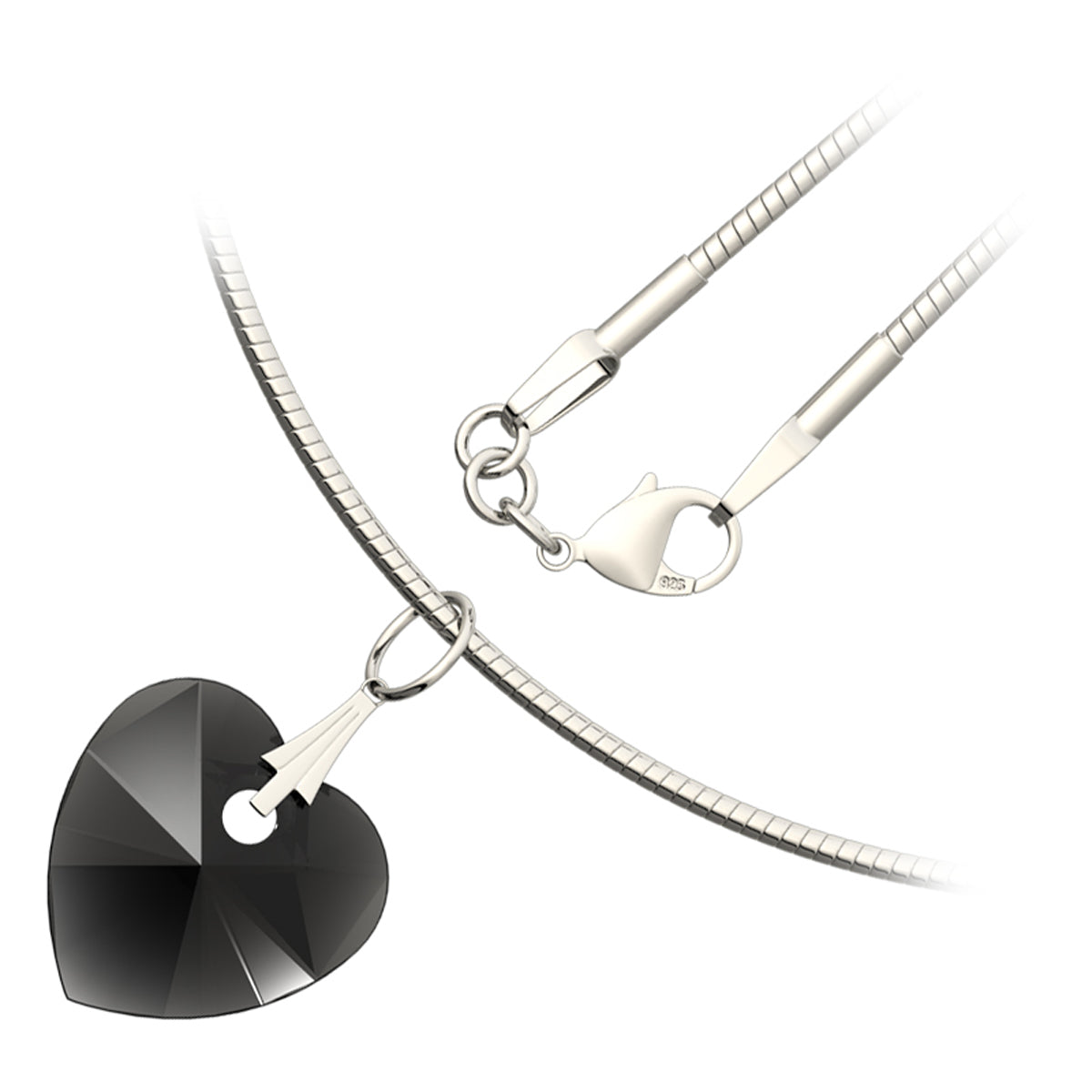 925 Sterling Silver Coated Love Heart Crystal Pendant Necklace
