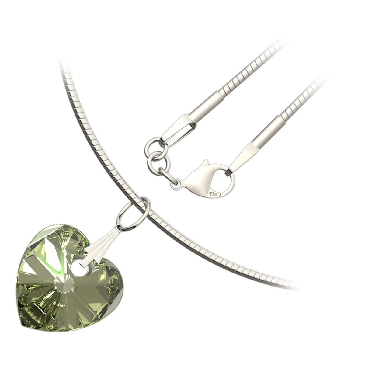 925 Sterling Silver Coated Love Heart Crystal Pendant Necklace