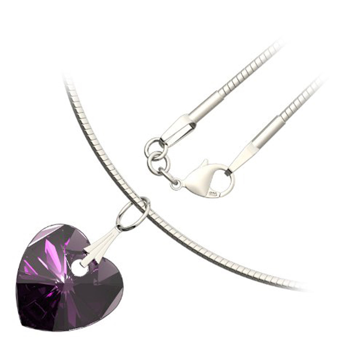 925 Sterling Silver Coated Love Heart Crystal Pendant Necklace