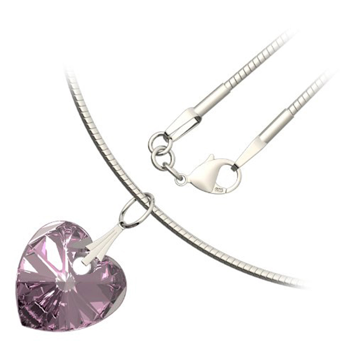 925 Sterling Silver Coated Love Heart Crystal Pendant Necklace