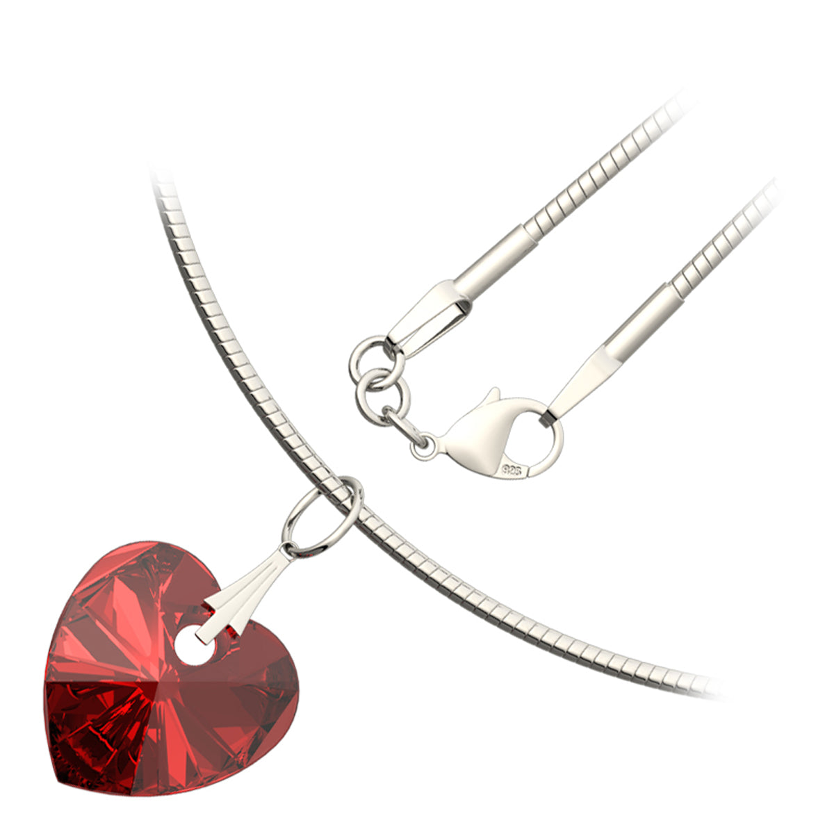 925 Sterling Silver Coated Love Heart Crystal Pendant Necklace