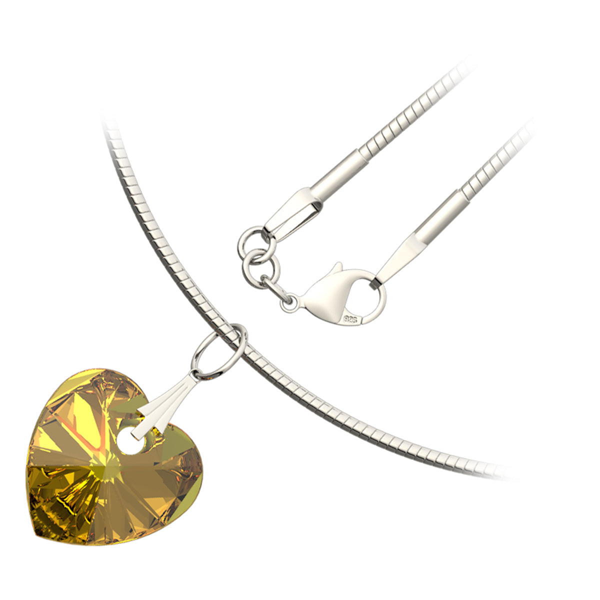 925 Sterling Silver Coated Love Heart Crystal Pendant Necklace