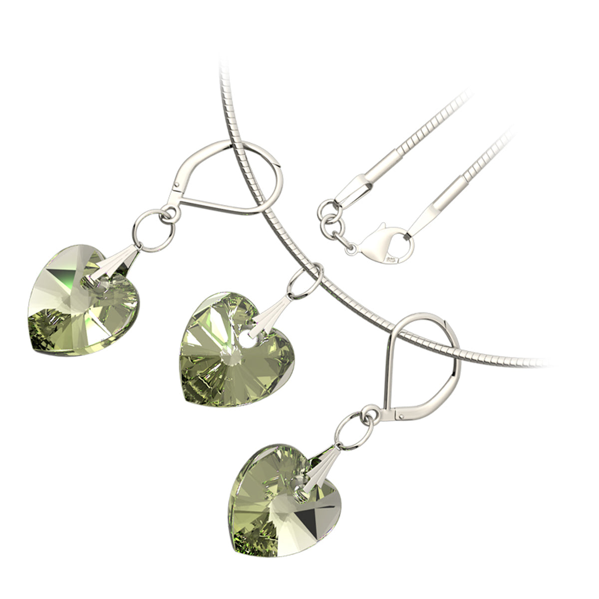 925 Sterling Silver Coated Love Heart Crystal Necklace and Earrings Set