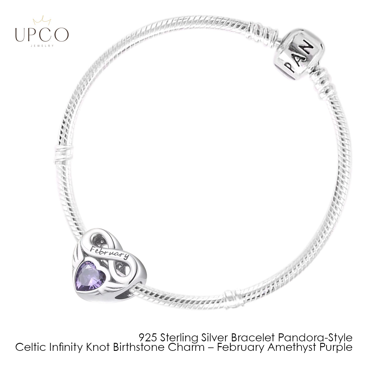925 Sterling Silver Bracelet Pandora-Style with Celtic Infinity Knot Birthstone Charms