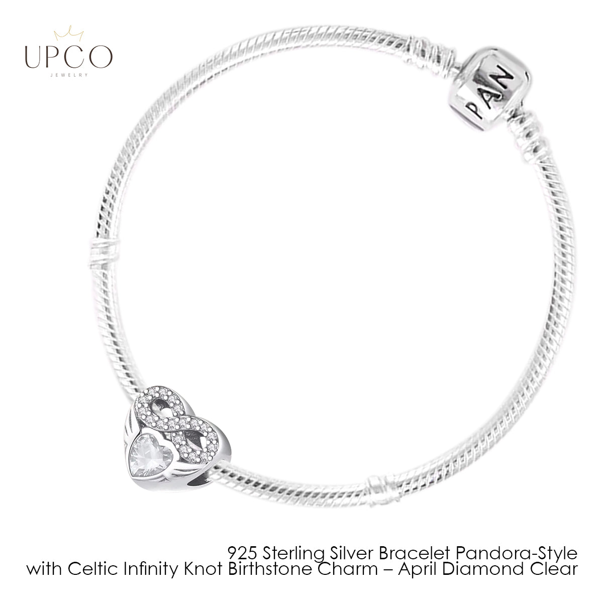 925 Sterling Silver Bracelet Pandora-Style with Celtic Infinity Knot Birthstone Charms