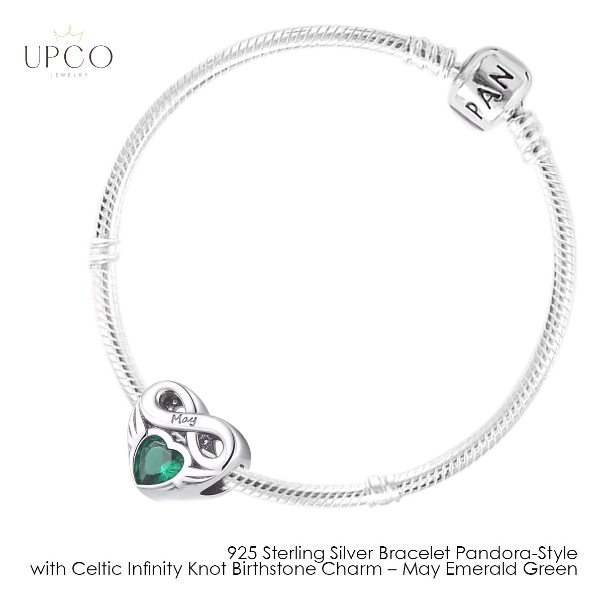 925 Sterling Silver Bracelet Pandora-Style with Celtic Infinity Knot Birthstone Charms