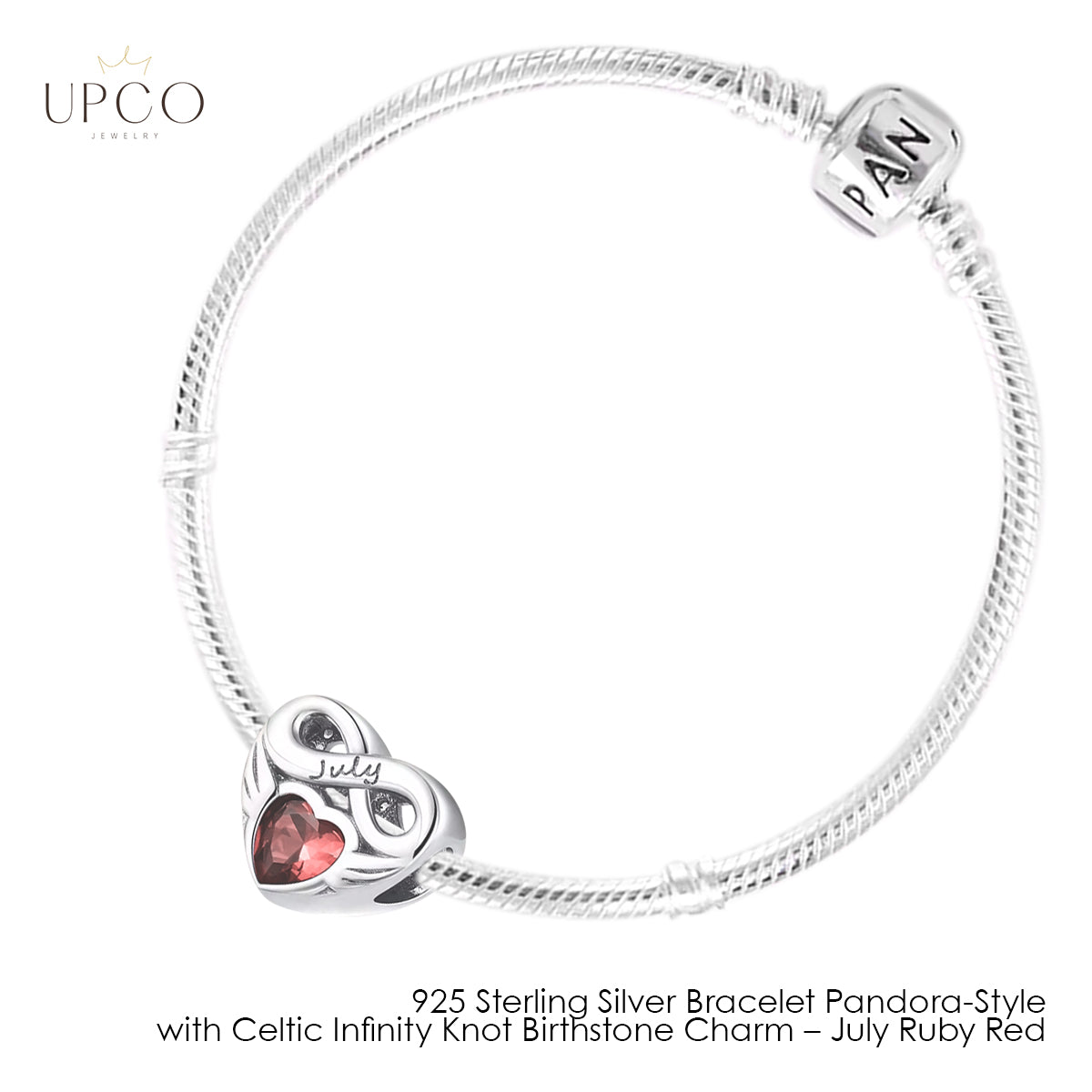 925 Sterling Silver Bracelet Pandora-Style with Celtic Infinity Knot Birthstone Charms