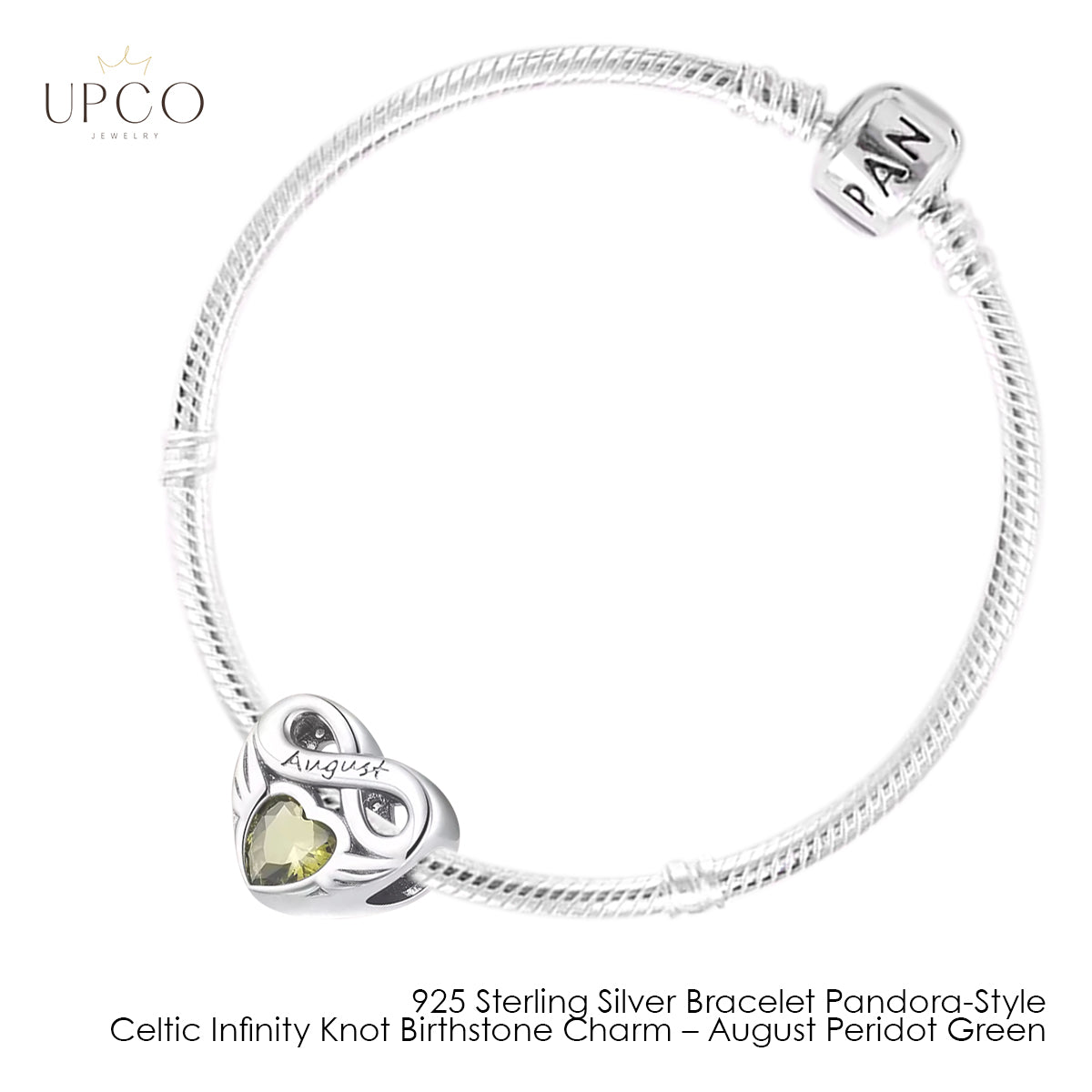 925 Sterling Silver Bracelet Pandora-Style with Celtic Infinity Knot Birthstone Charms