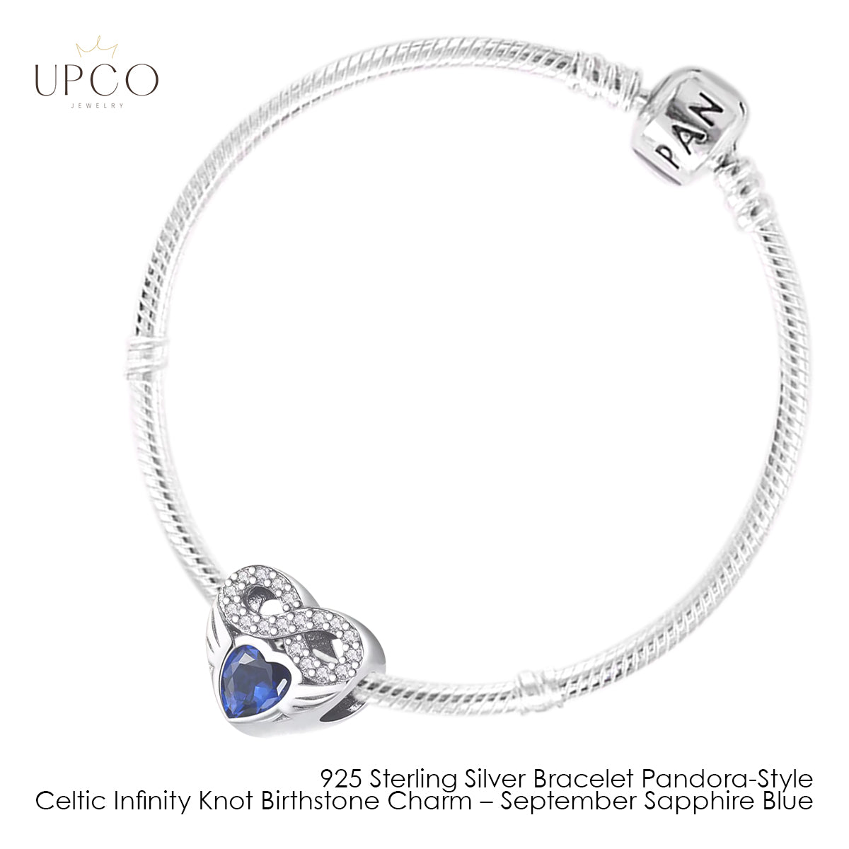 925 Sterling Silver Bracelet Pandora-Style with Celtic Infinity Knot Birthstone Charms