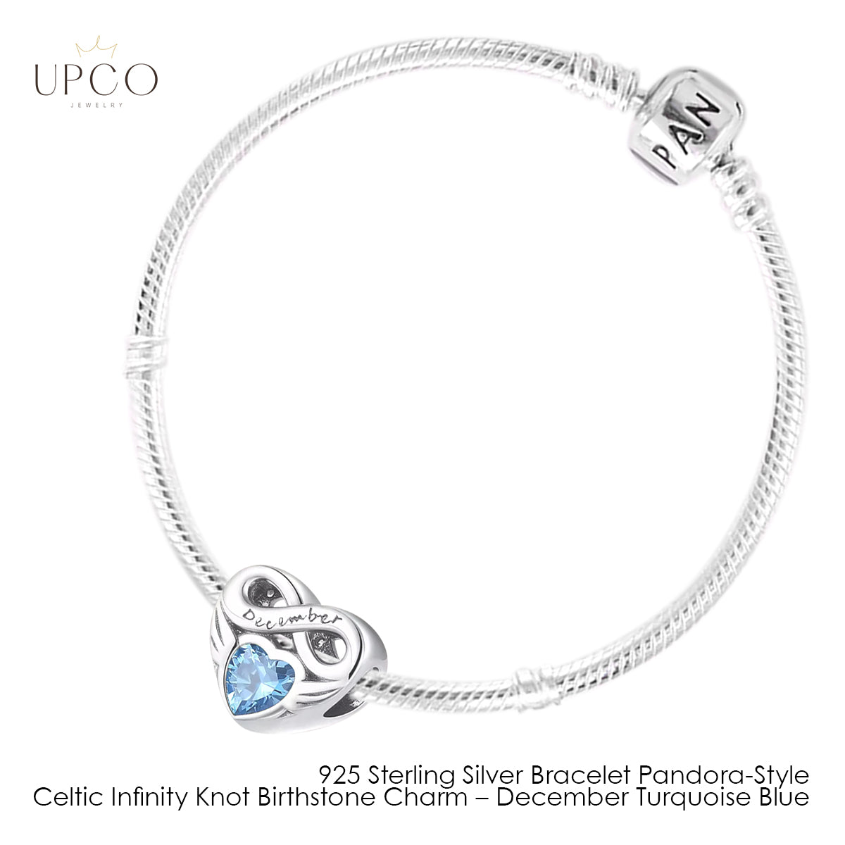 925 Sterling Silver Bracelet Pandora-Style with Celtic Infinity Knot Birthstone Charms
