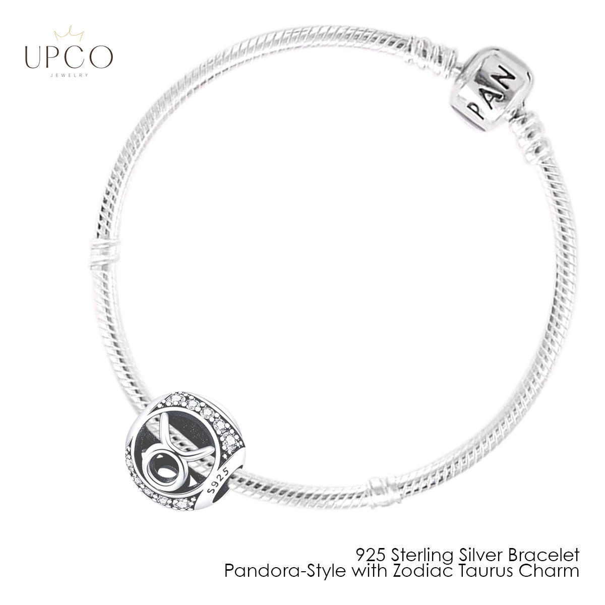 925 Sterling Silver Bracelet Pandora-Style with Zodiac Charm