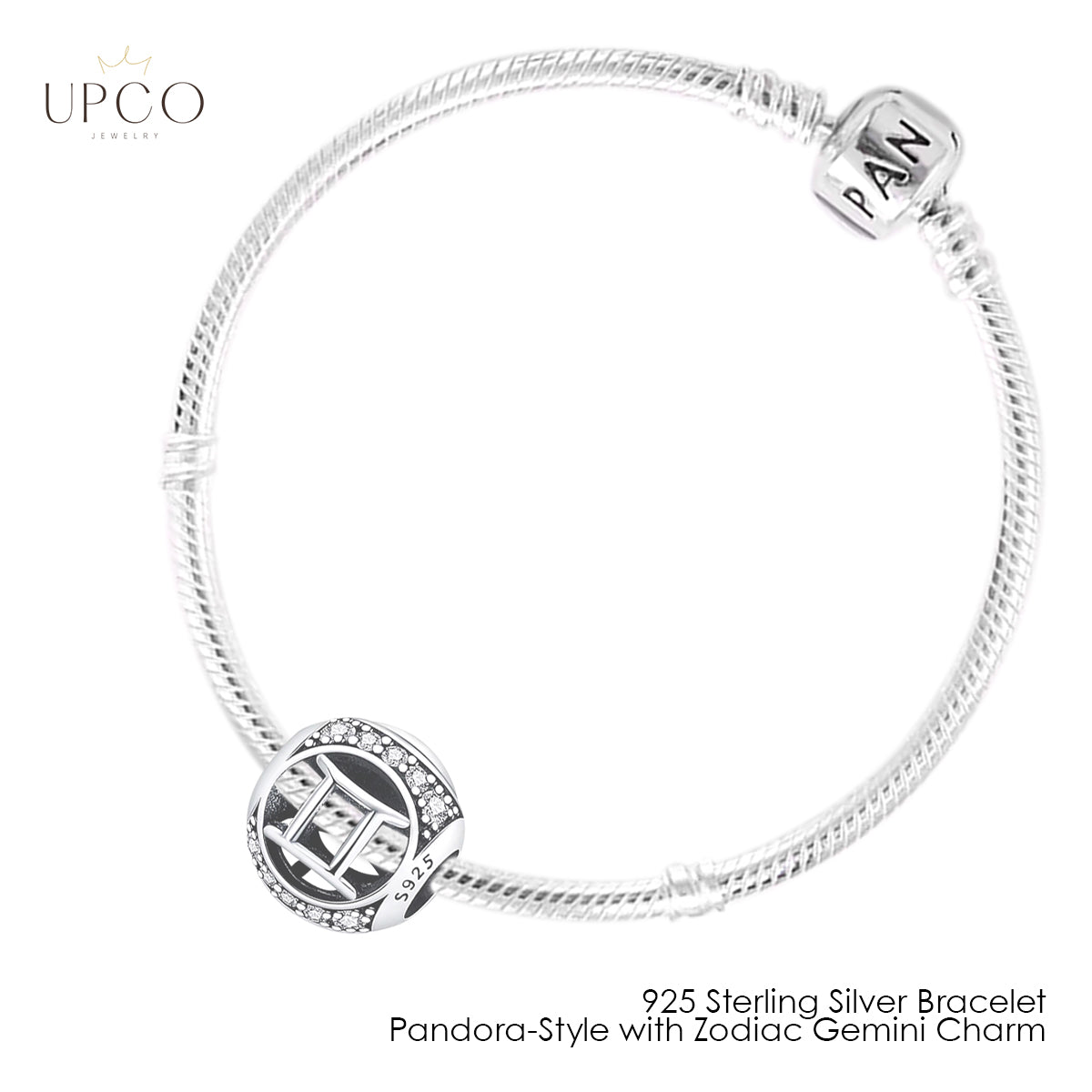 925 Sterling Silver Bracelet Pandora-Style with Zodiac Charm