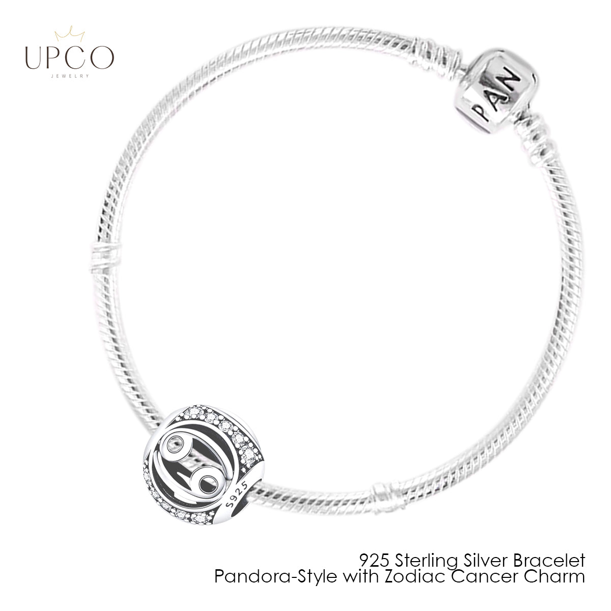 925 Sterling Silver Bracelet Pandora-Style with Zodiac Charm