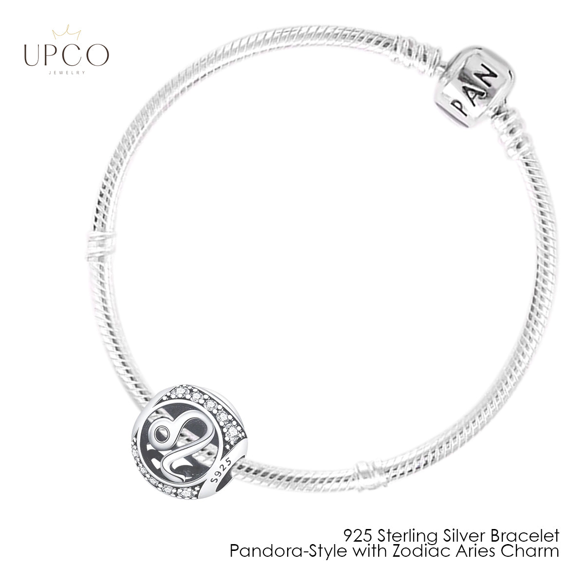925 Sterling Silver Bracelet Pandora-Style with Zodiac Charm