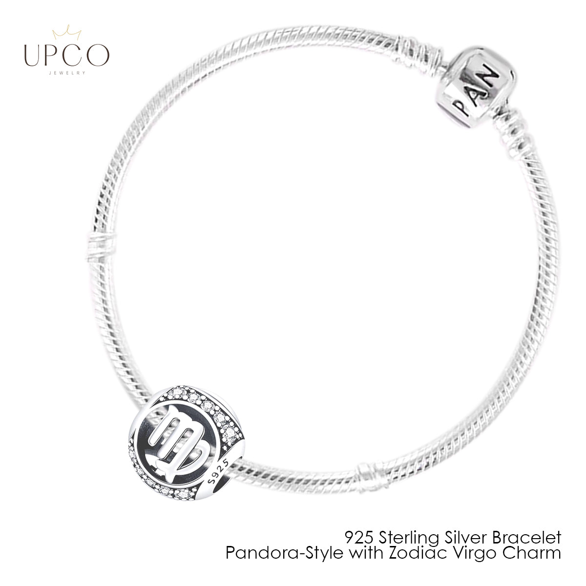 925 Sterling Silver Bracelet Pandora-Style with Zodiac Charm