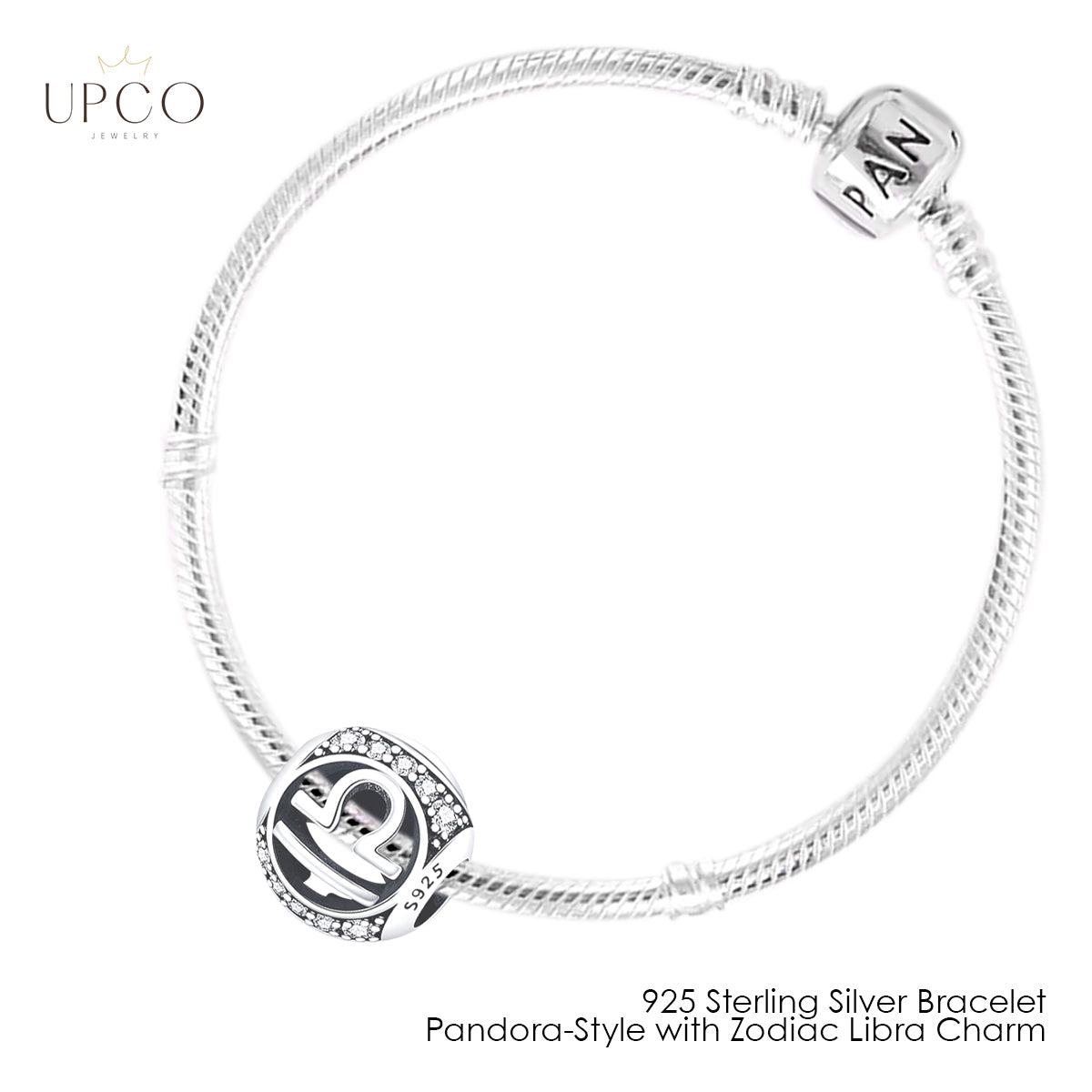 925 Sterling Silver Bracelet Pandora-Style with Zodiac Charm