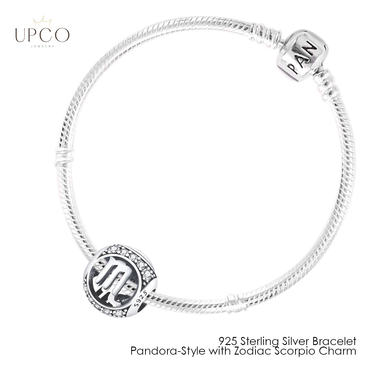925 Sterling Silver Bracelet Pandora-Style with Zodiac Charm