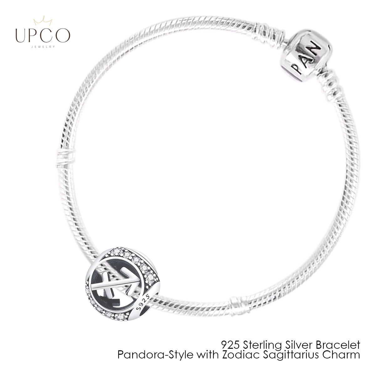 925 Sterling Silver Bracelet Pandora-Style with Zodiac Charm