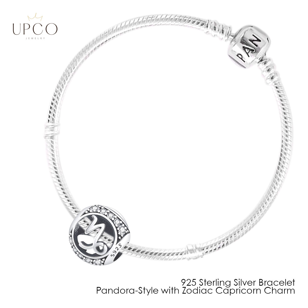925 Sterling Silver Bracelet Pandora-Style with Zodiac Charm