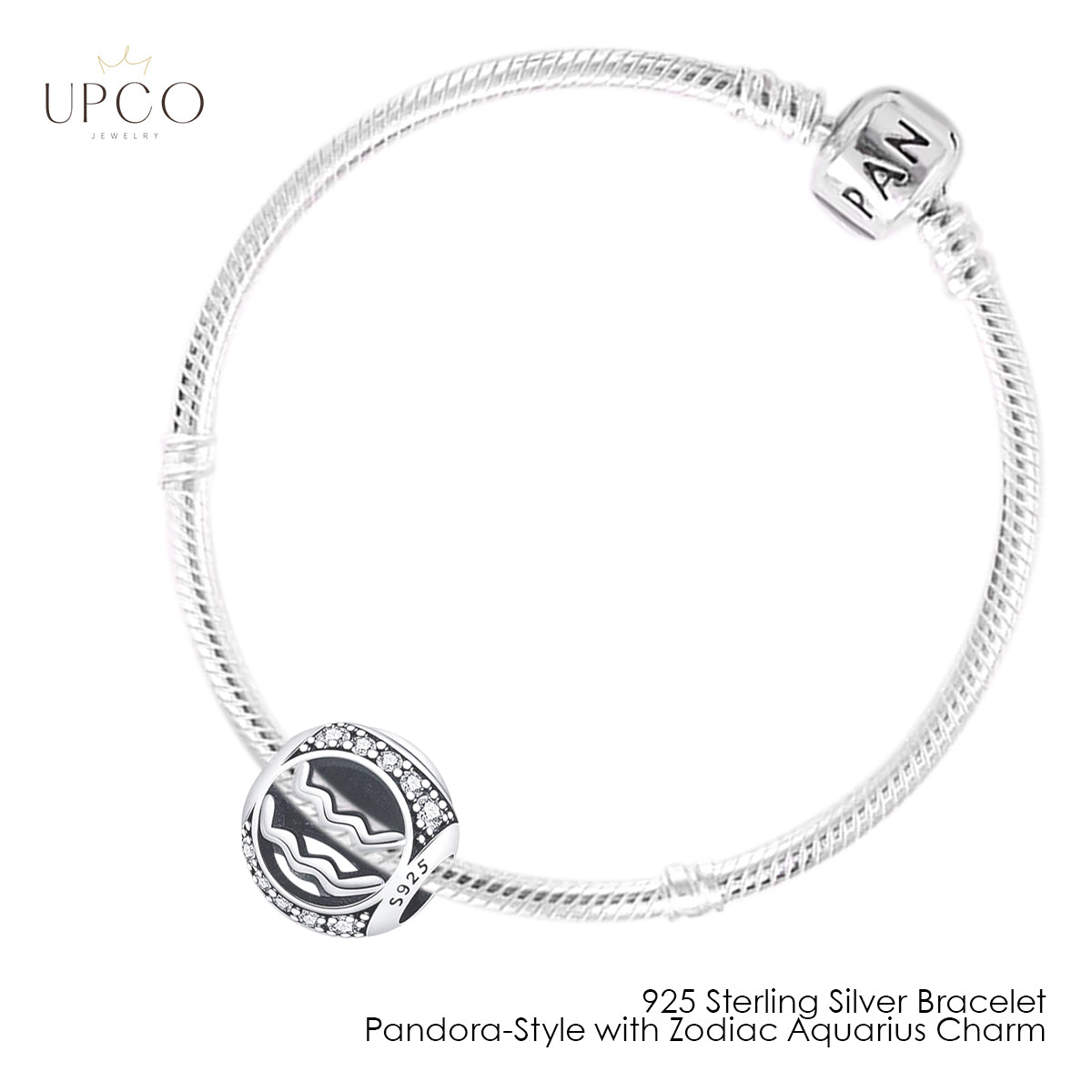 925 Sterling Silver Bracelet Pandora-Style with Zodiac Charm