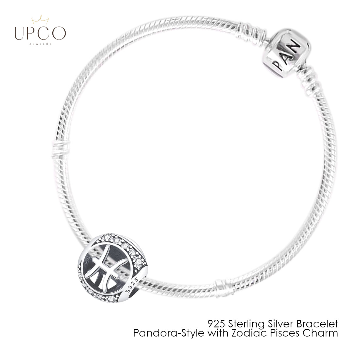925 Sterling Silver Bracelet Pandora-Style with Zodiac Charm