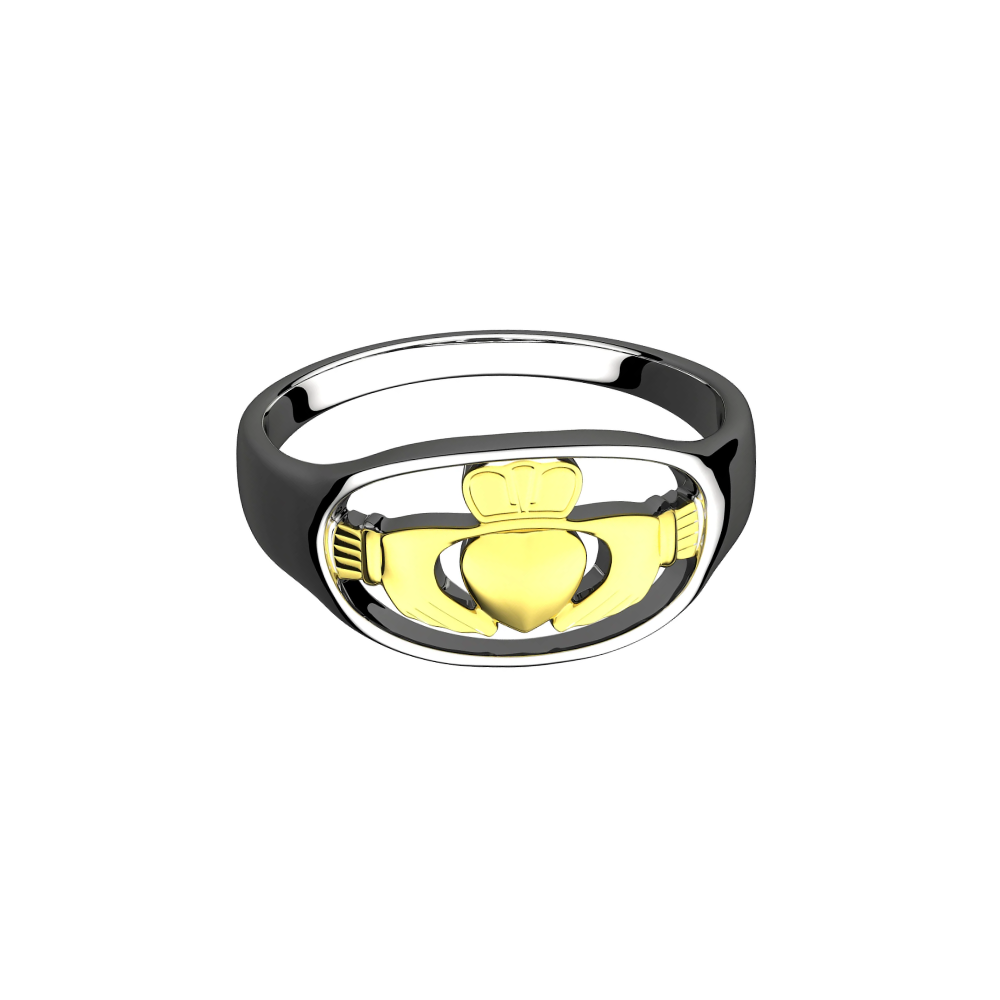 Claddagh Hands Clasping Heart Crown Ring