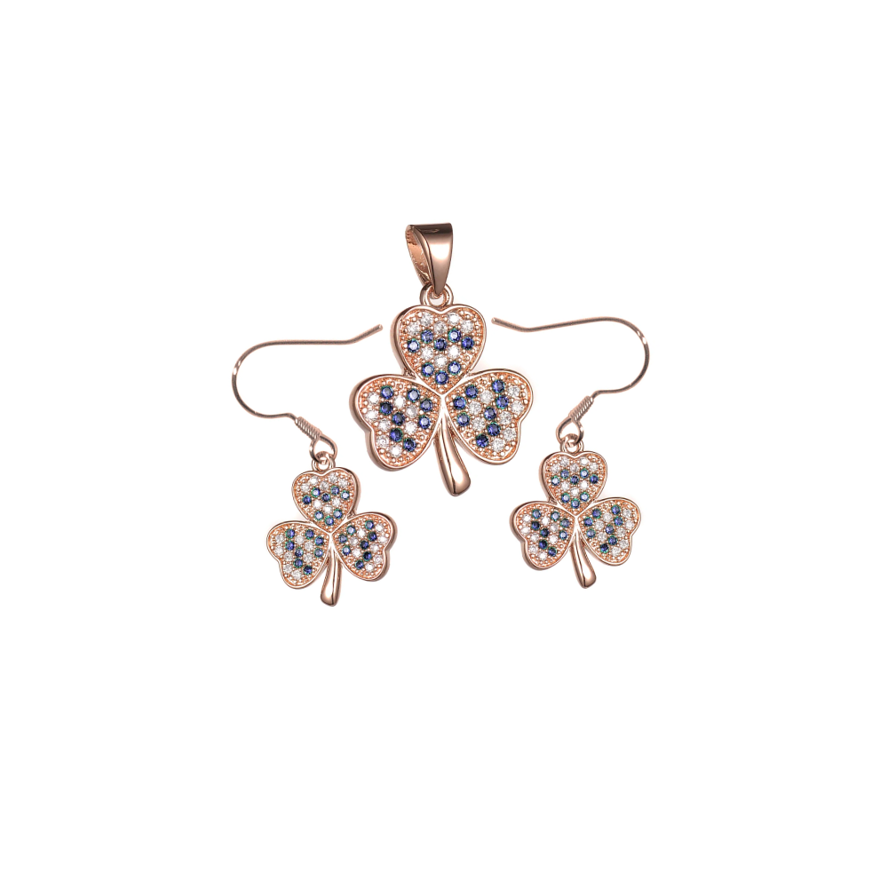 Shamrock Flower Dewed Zircon Jewelry Set