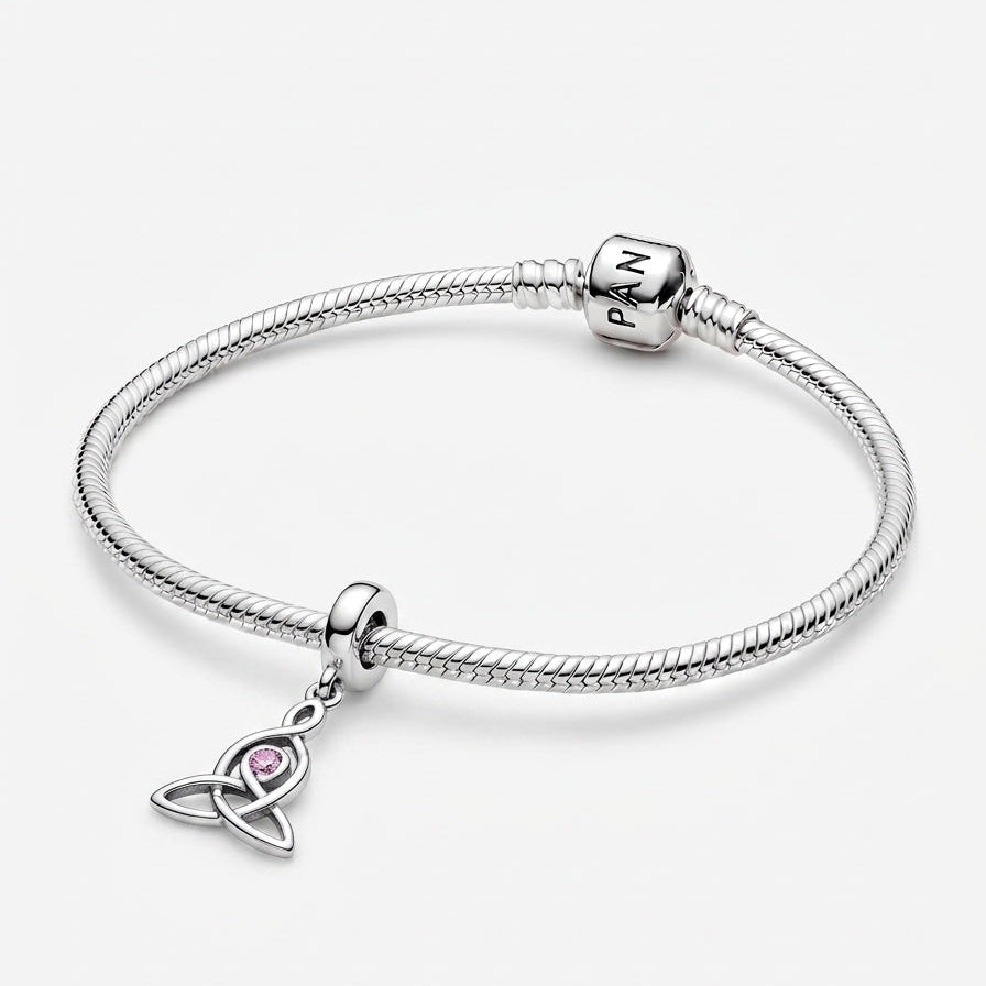 Pandora-Style Trinity Knot Pink Zircon Bracelet